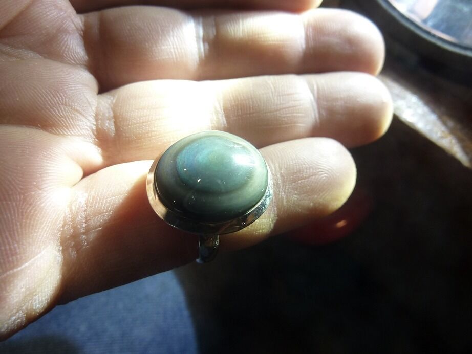 Bague Obsidienne oeil céleste argent 925 taille réglable GG 7123
