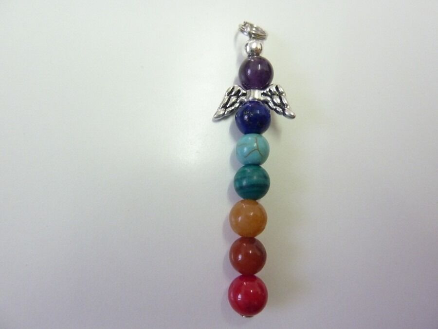 Pendentif ANGE CHAKRAS corail,cornaline,aventurine,malachite,lapis,améthyste