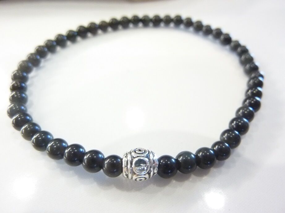 Bracelet Obsidienne oeil celeste – perles rondes de 4 mm