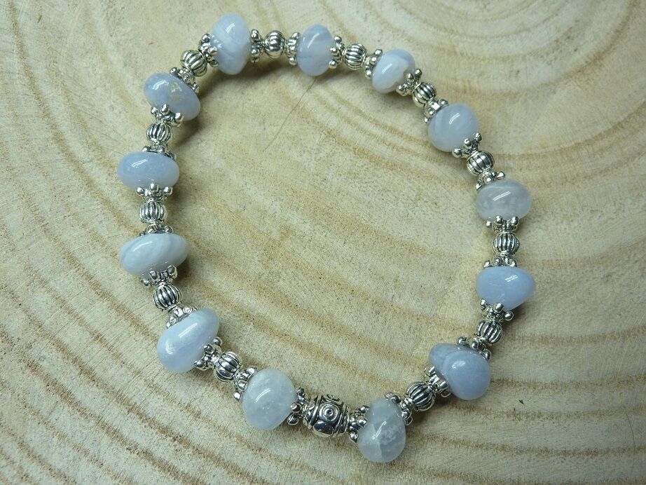Bracelet Calcedoine Bleue Et Perles En Plaqué Argent