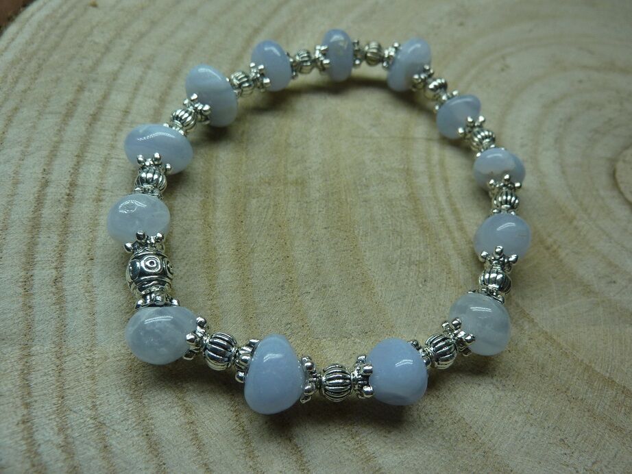 Bracelet Calcedoine Bleue Et Perles En Plaqué Argent