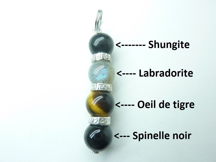 Pendentif oeil de tigre labradorite shungite spinelle noire