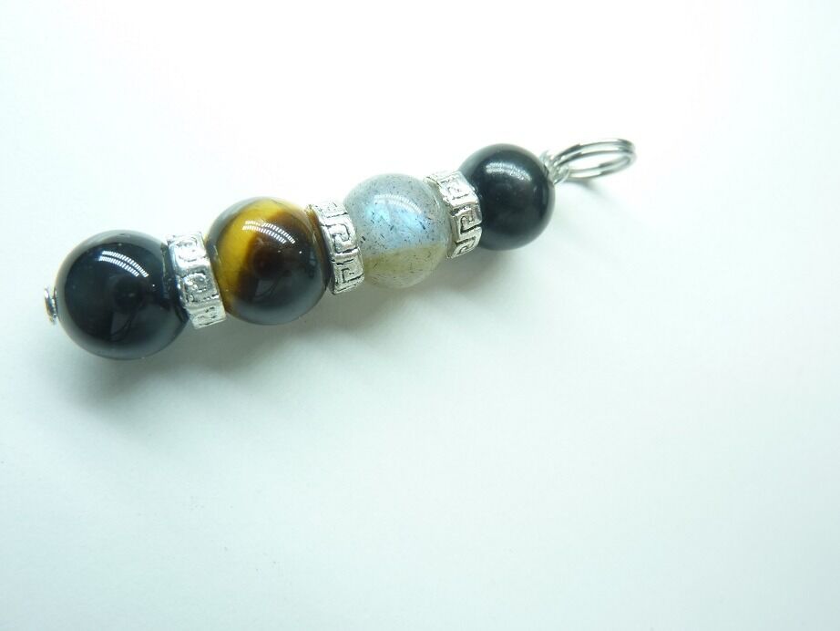 Pendentif oeil de tigre labradorite shungite spinelle noire