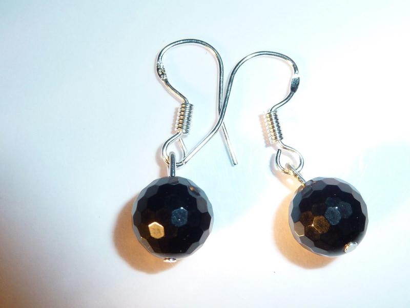 Boucles d'oreilles spinelle noir qualité AA perles rondes à facettes 8 mm