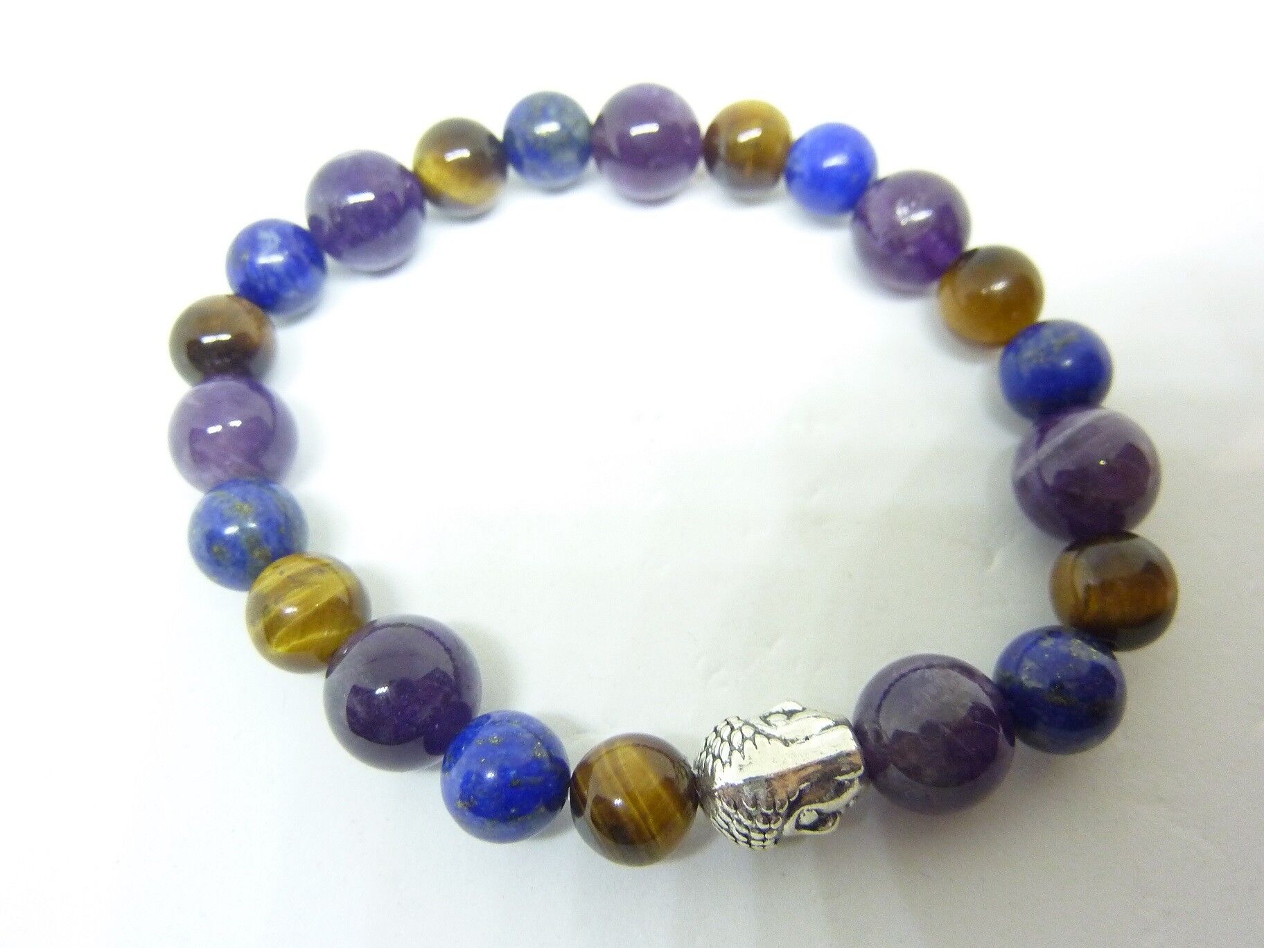 BRACELET OEIL DE TIGRE LAPIS LAZULI AMETHYSTE PROTECTION-PAIX – Image 3