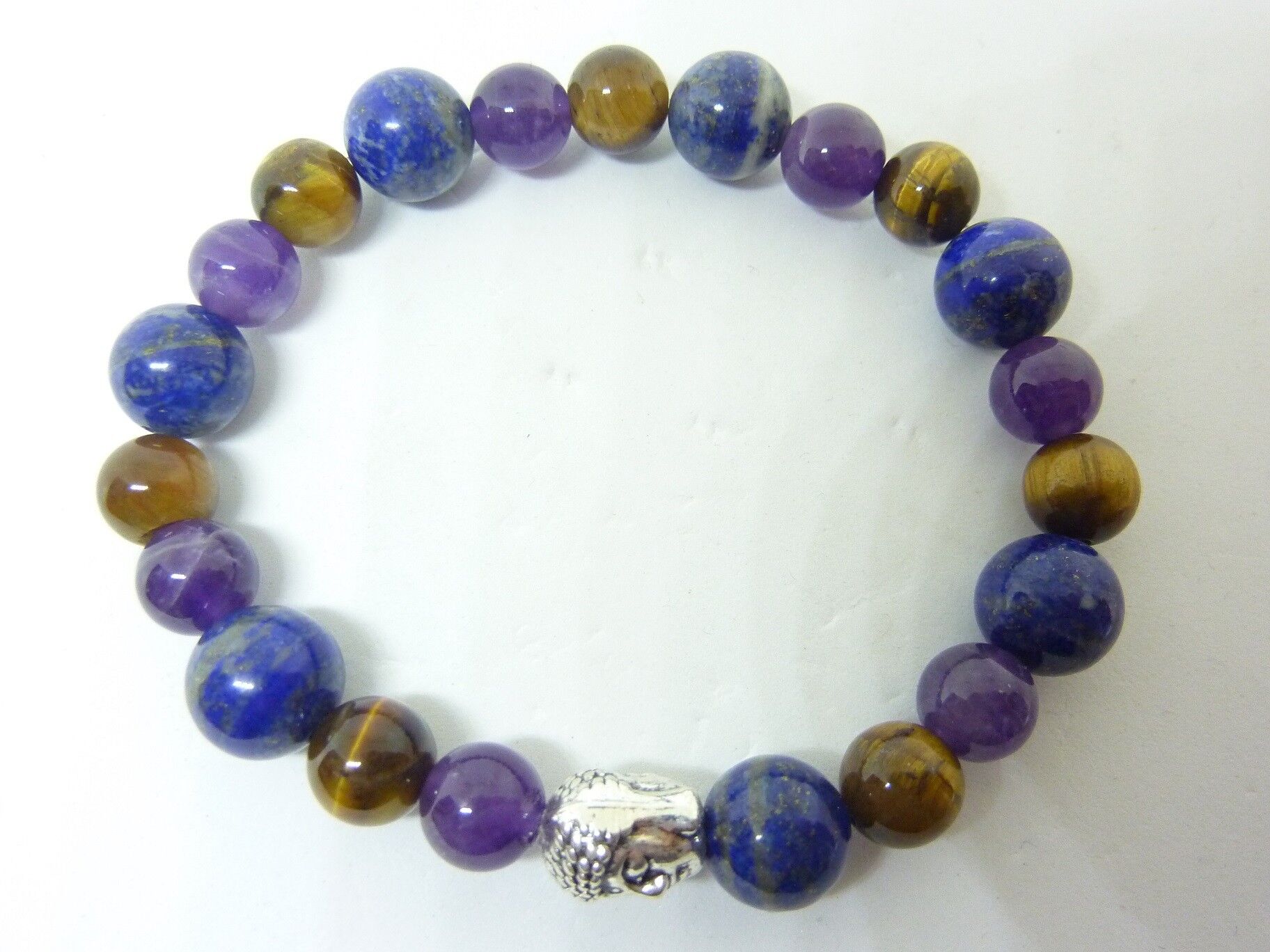 BRACELET OEIL DE TIGRE LAPIS LAZULI AMETHYSTE PROTECTION ET PAIX – Image 3