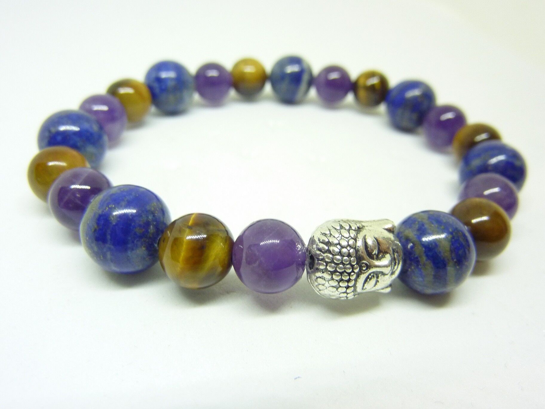 BRACELET OEIL DE TIGRE LAPIS LAZULI AMETHYSTE PROTECTION ET PAIX – Image 2