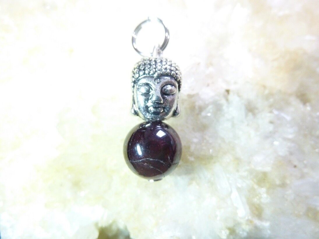 PENDENTIF BOUDDHA GRENAT ALMANDIN PERLE RONDE 10 MM