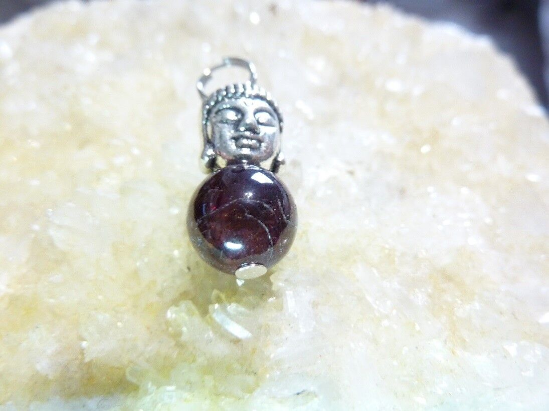 PENDENTIF BOUDDHA GRENAT ALMANDIN PERLE RONDE 10 MM – Image 3