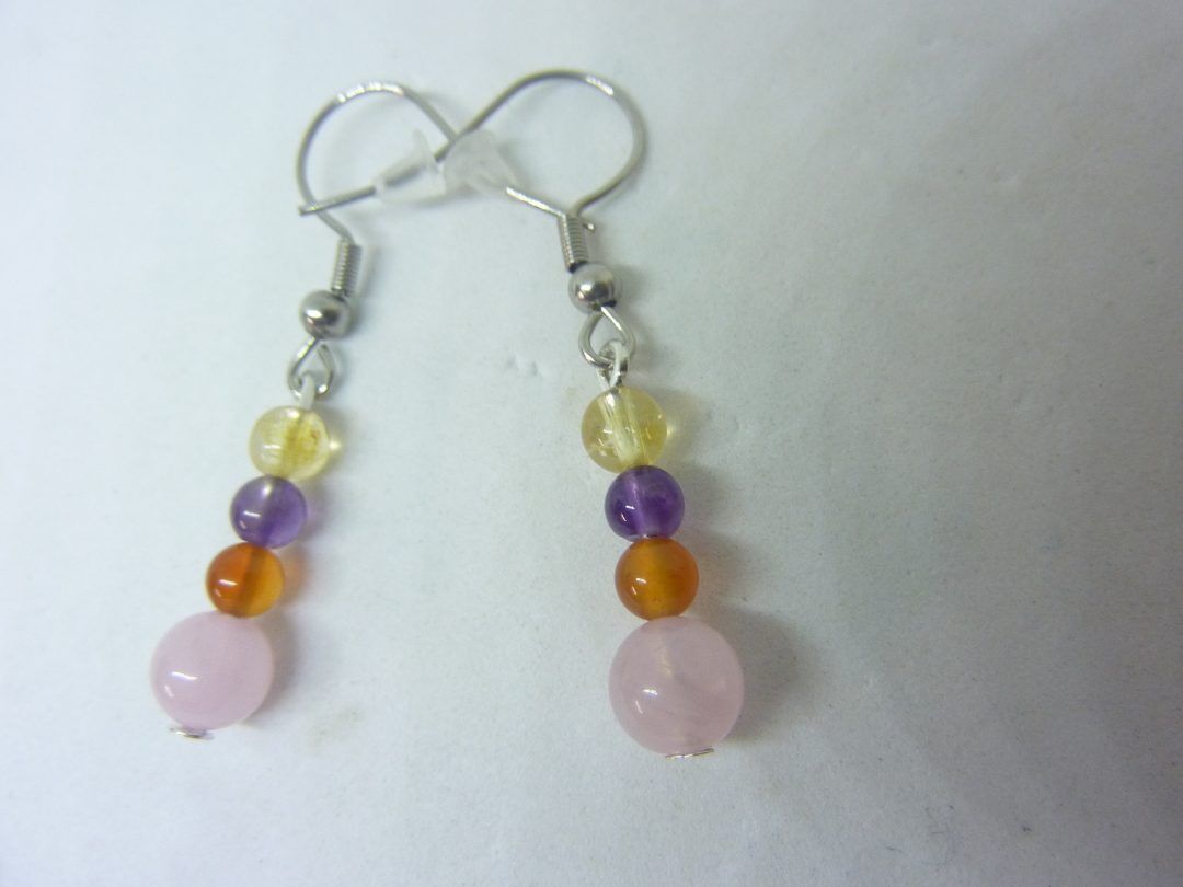 Boucles d'oreilles Amethyste-cornaline-citrine-quartz rose joie tendresse – Image 3
