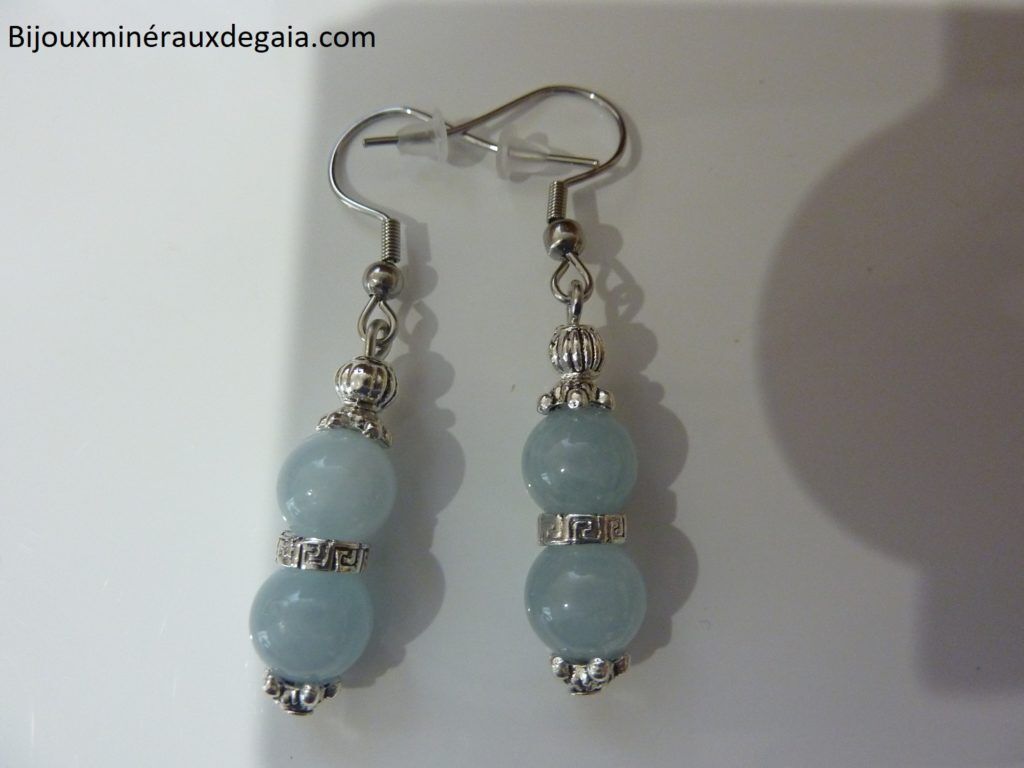 Boucles d'oreilles Aigue marine-Perles rondes 8 mm