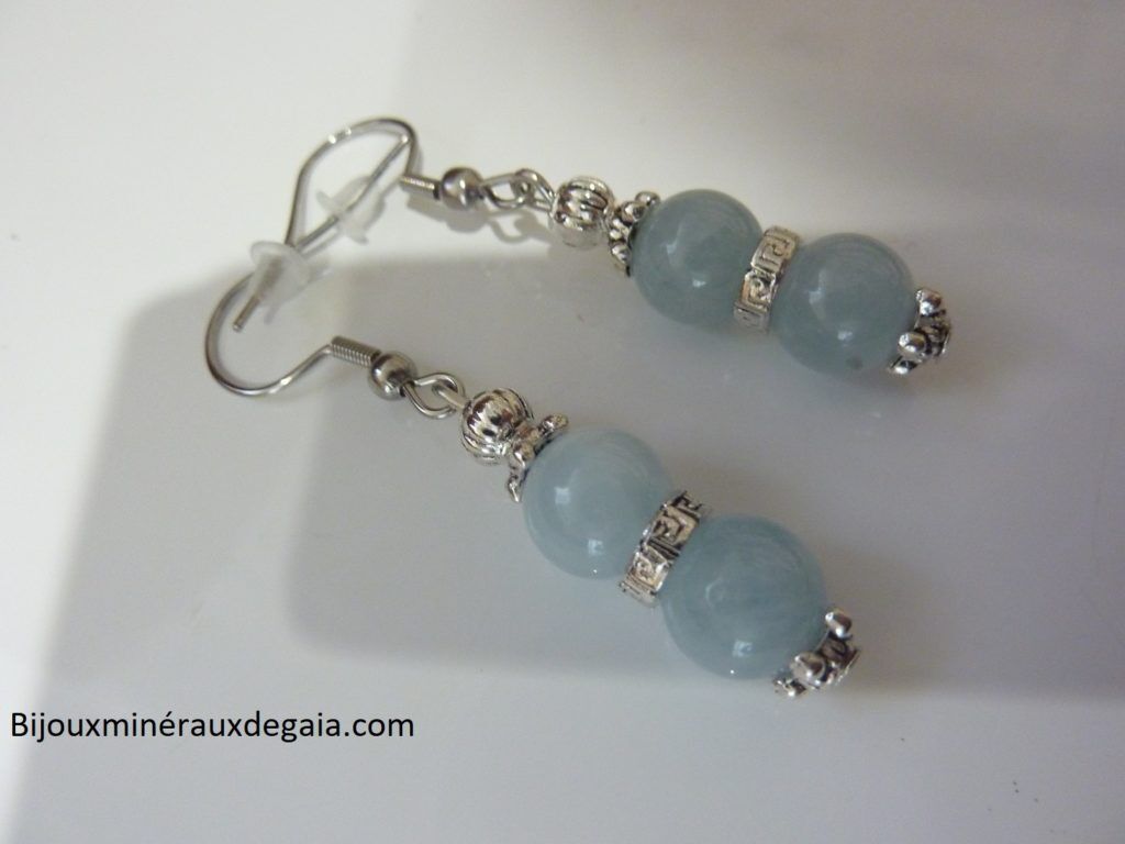 Boucles d'oreilles Aigue marine-Perles rondes 8 mm