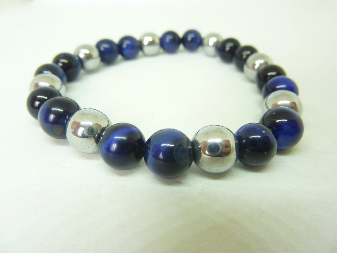 Bracelet oeil de faucon-hématite Perles rondes 8 mm