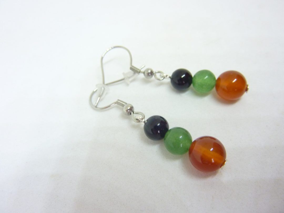 Boucles d'oreilles Tourmaline noire,cornaline,aventure verte
