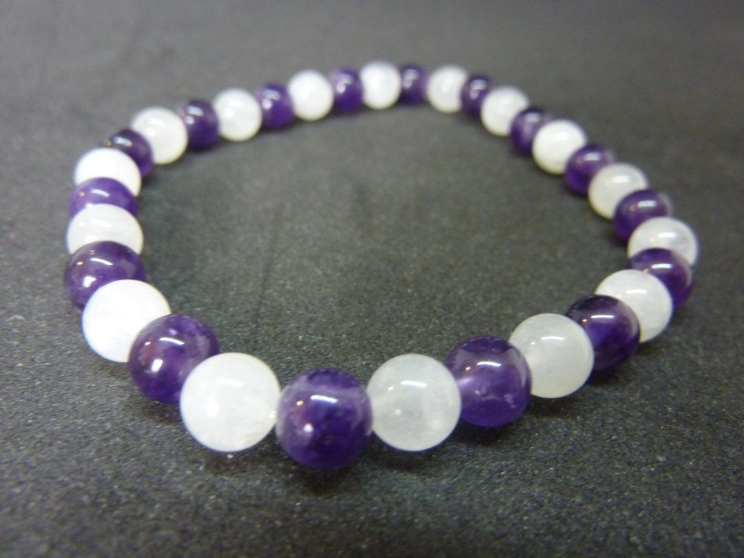 Bracelet améthyste,Pierre de lune Paix et intuition