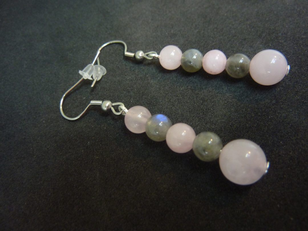 Boucles d'oreilles Labradorite-quartz rose joie protection