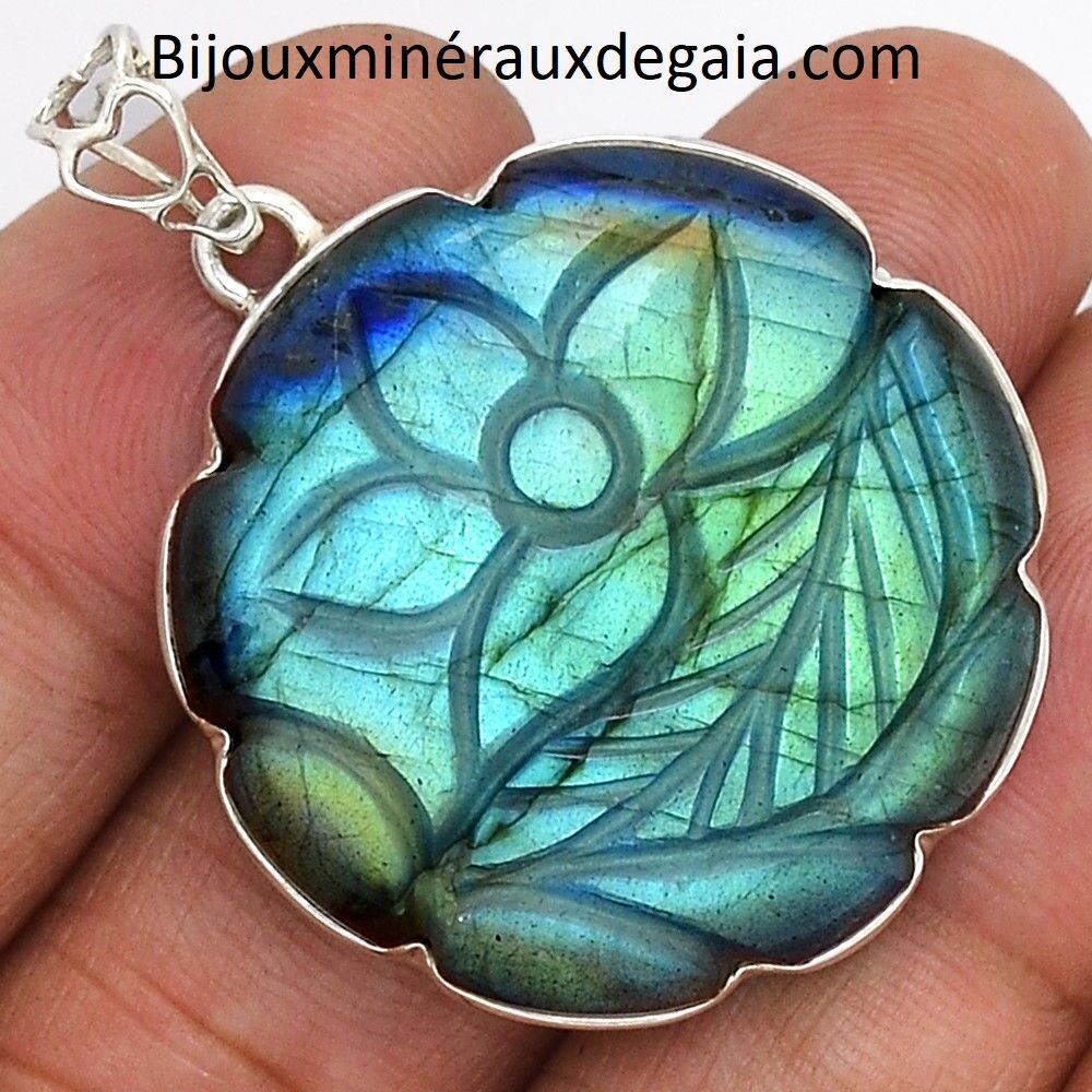 Pendentif protection labradorite monture argent 925 ref 8436