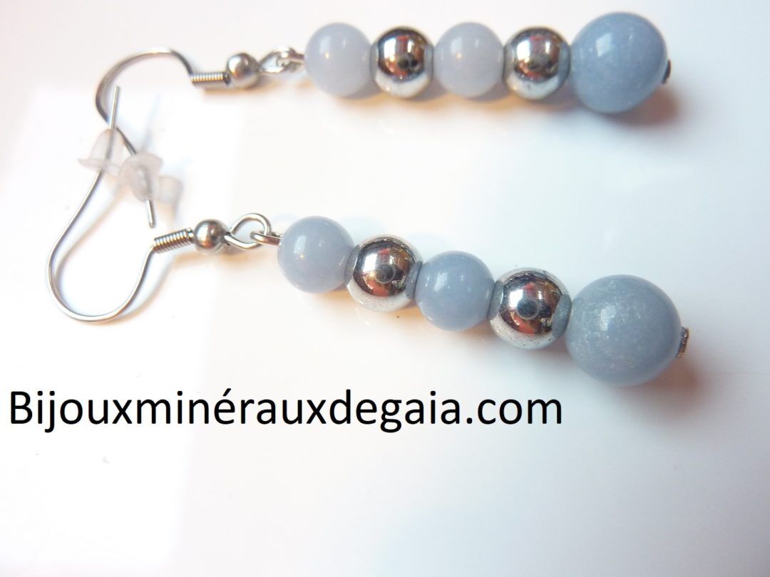 BOUCLES D'OREILLES ANGELITE,HEMATITE PERLES RONDES 8-6 MM