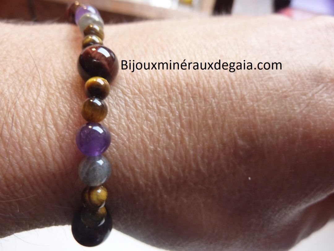 Bracelet Oeil de tigre-Labradorite-Oeil de taureau-Améthyste