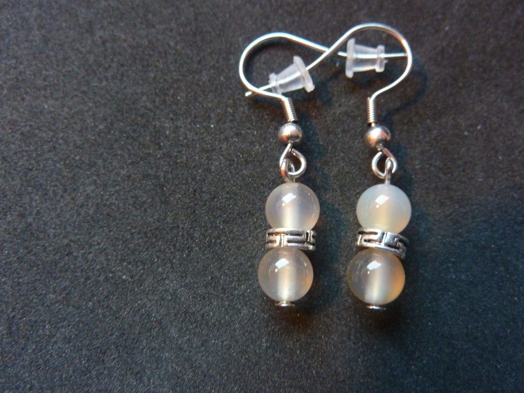 Boucles d'oreilles agate blanche Paix et positivité