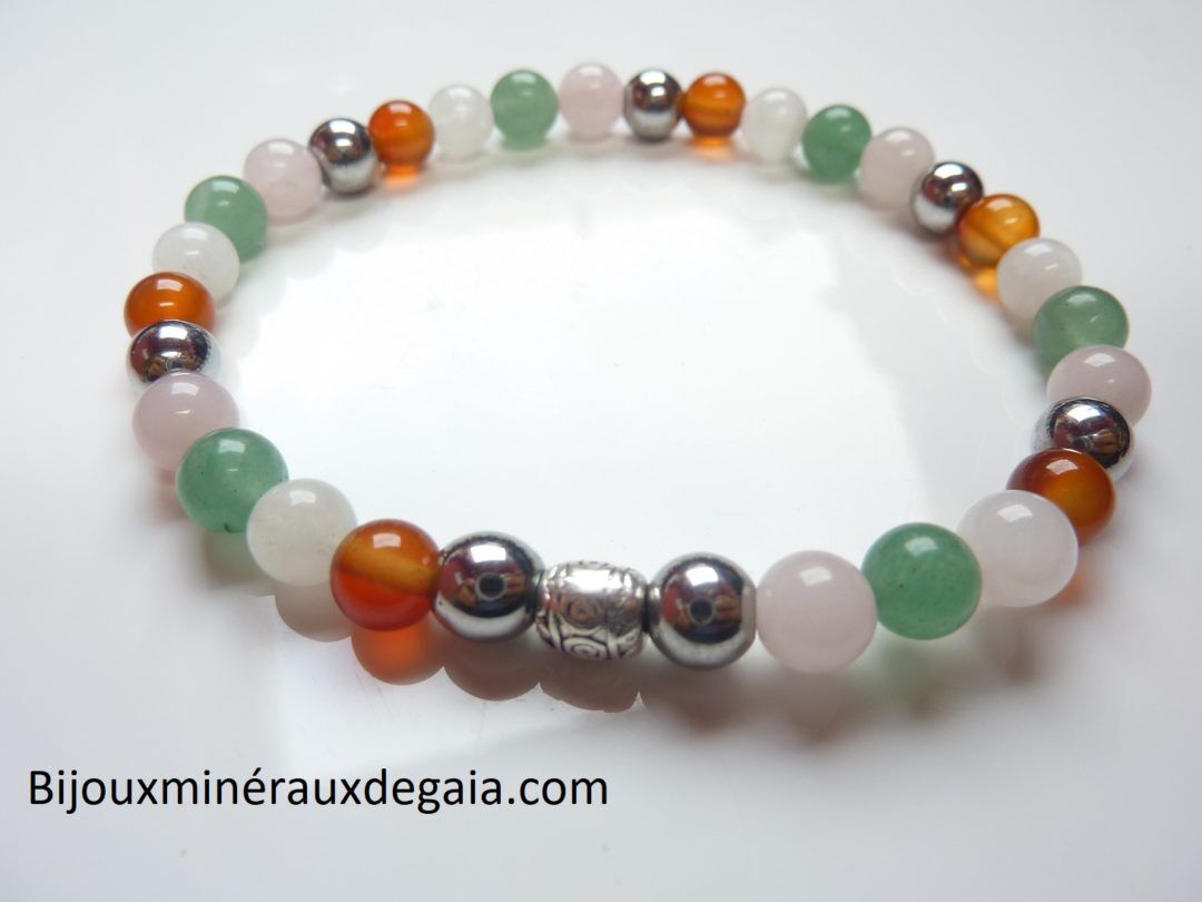 Bracelet Pierre de lune-cornaline-Aventurine-quartz rose-Hématite