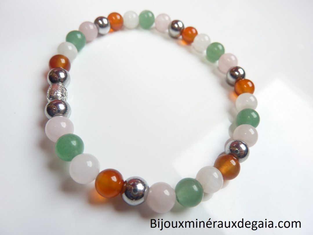 Bracelet Pierre de lune-cornaline-Aventurine-quartz rose-Hématite