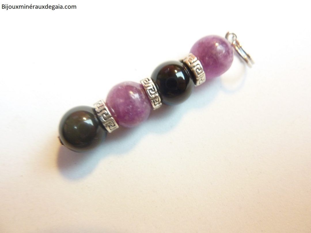 Pendentif Lépidolite-Obsidienne oeil céleste Confiance en soi