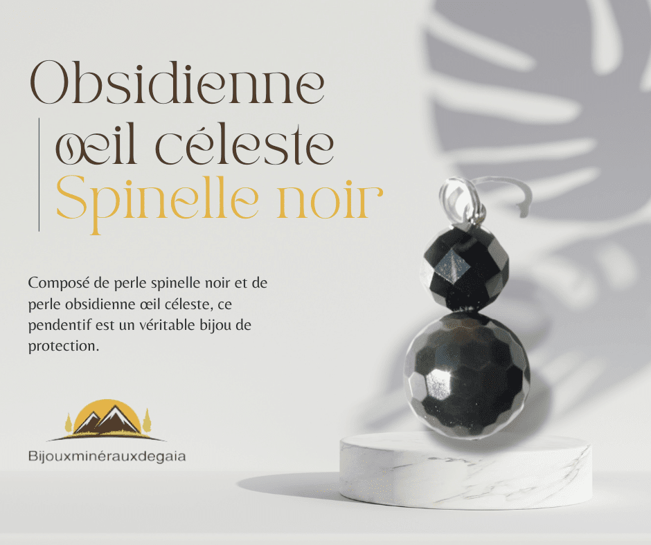 Pendentif spinelle noir-Obsidienne oeil céleste méga protection