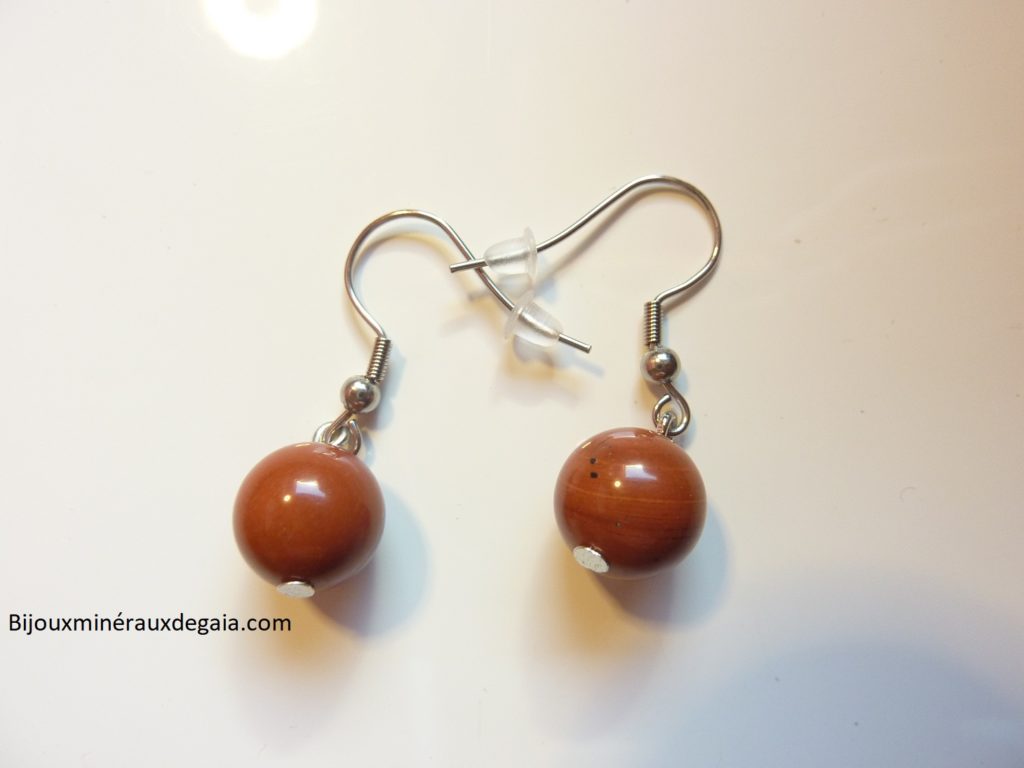 Boucles d'oreilles Jaspe rouge-Perles rondes 10 mm