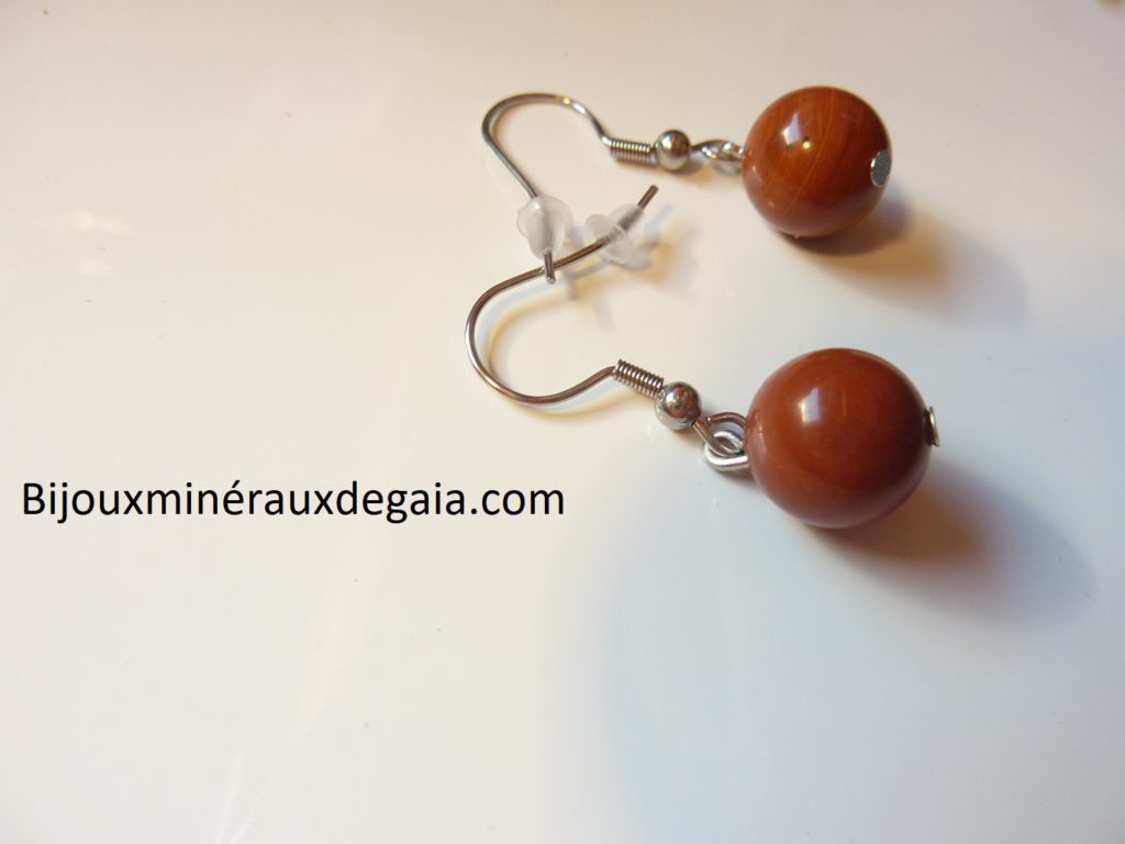 Boucles d'oreilles Jaspe rouge-Perles rondes 10 mm