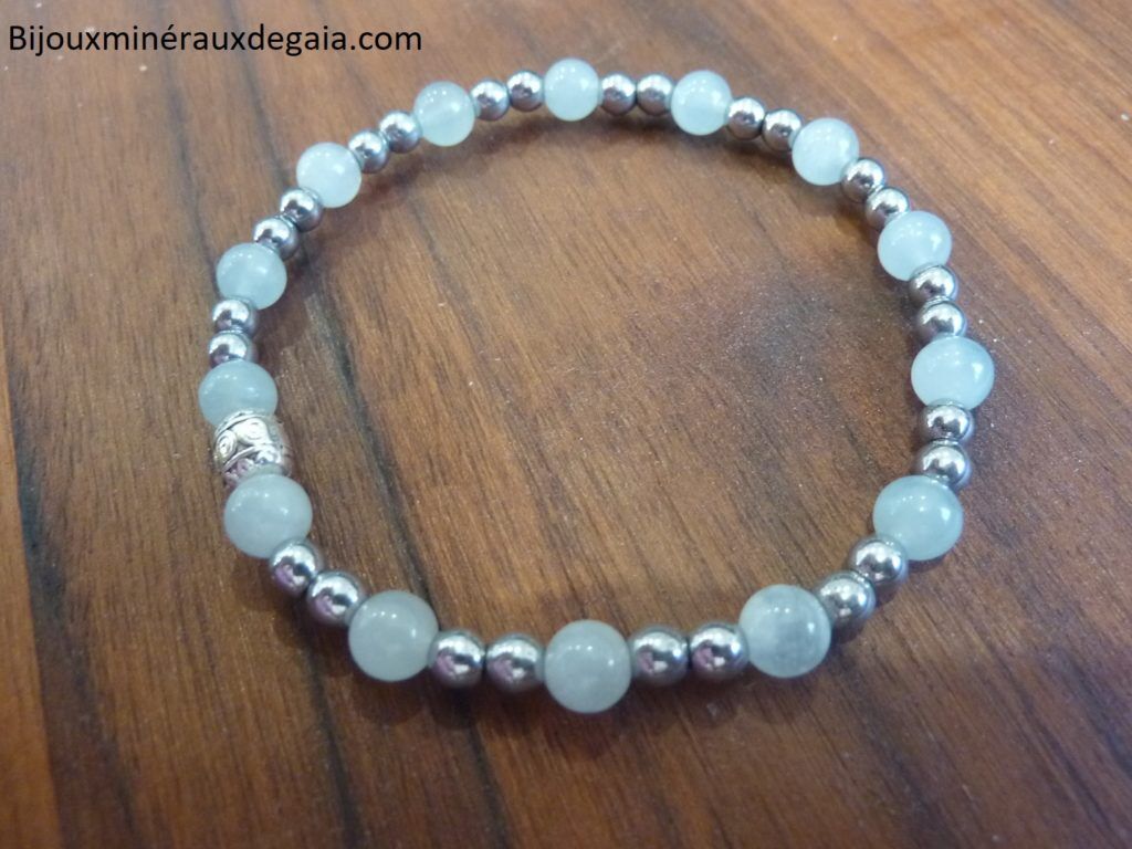 Bracelet aigue marine-hématite - Perles rondes 6-4 mm