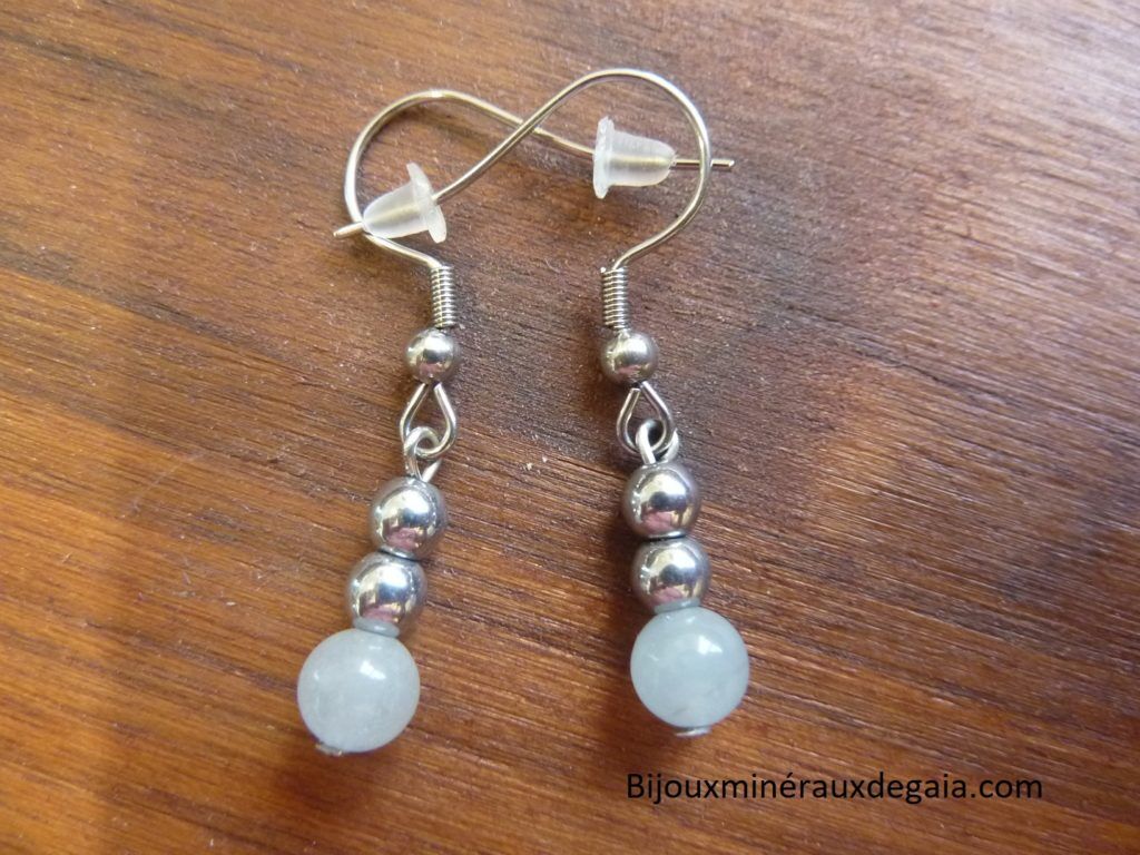 Boucles d'oreilles aigue marine-hématite - Perles rondes 6-4 mm