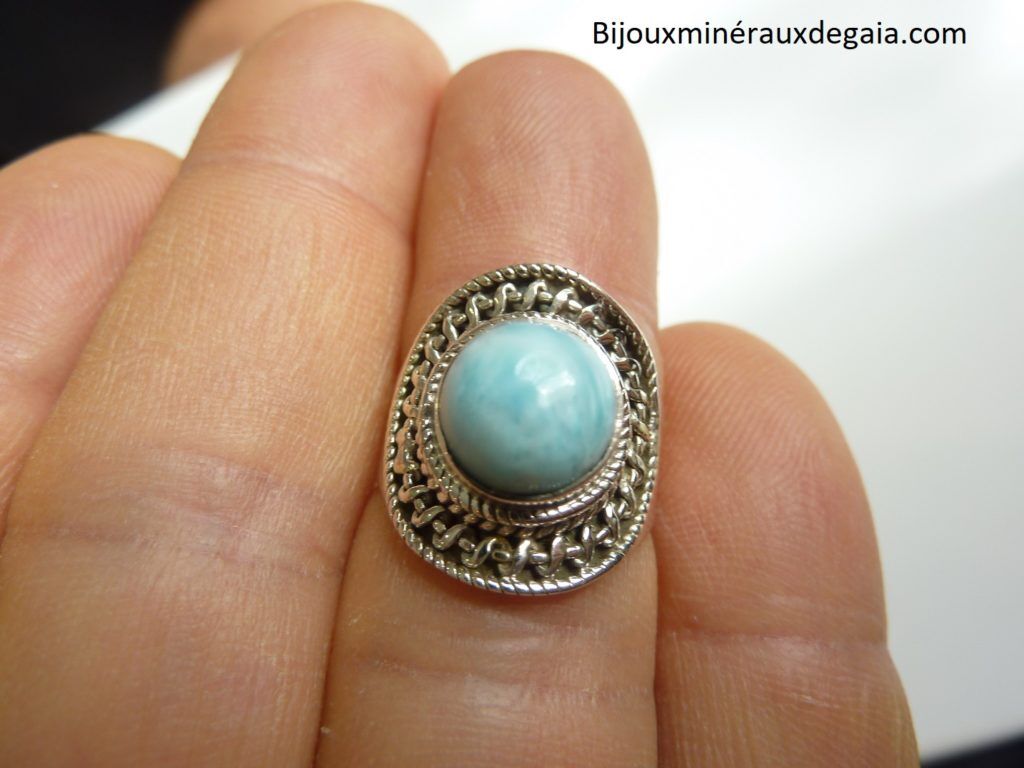 Bague Larimar monture argent 925 taille 52 3/4 ref 4389