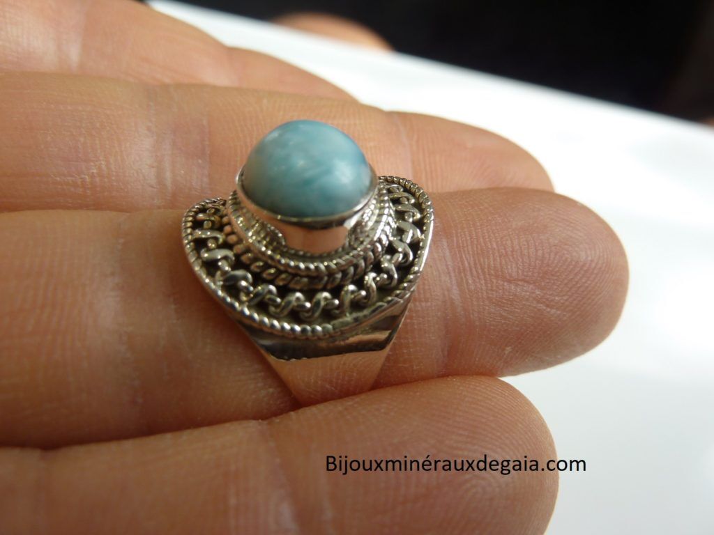 Bague Larimar monture argent 925 taille 52 3/4 ref 4389