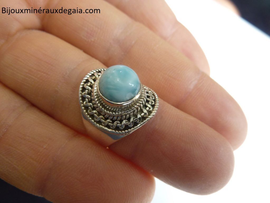 Bague Larimar monture argent 925 taille 52 3/4 ref 4389