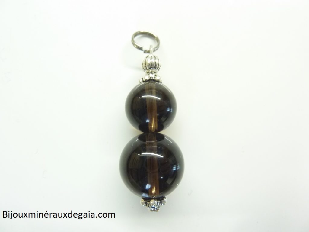 Pendentif quartz fumé - Perles rondes 14-12 mm