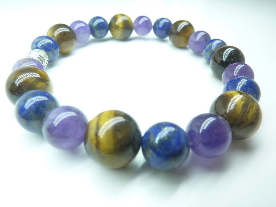 Bracelet Oeil de tigre-Lapis lazuli-Améthyste