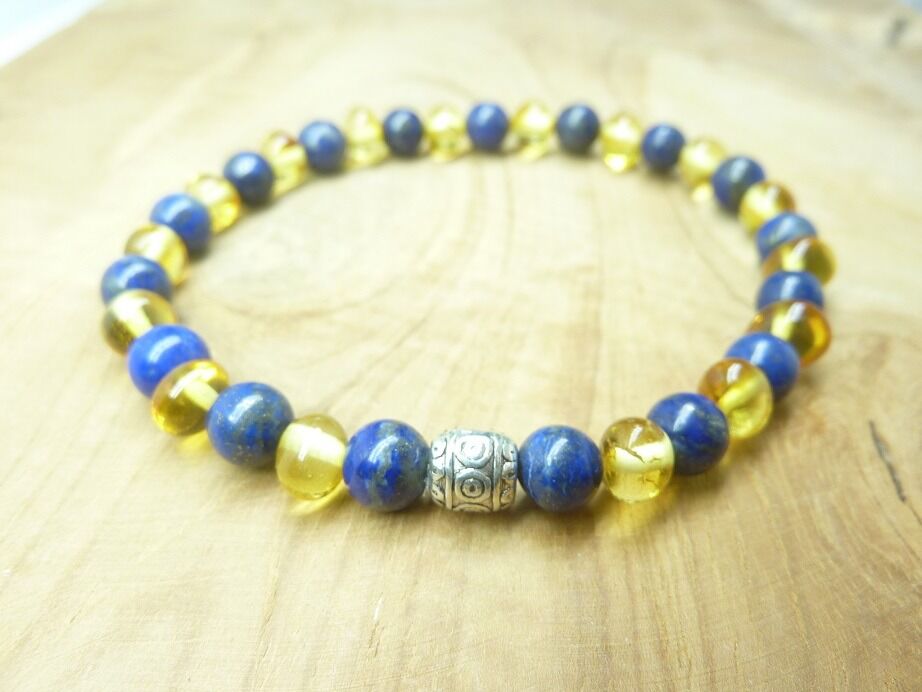 Bracelet Lapis lazuli - Ambre miel de la Baltique