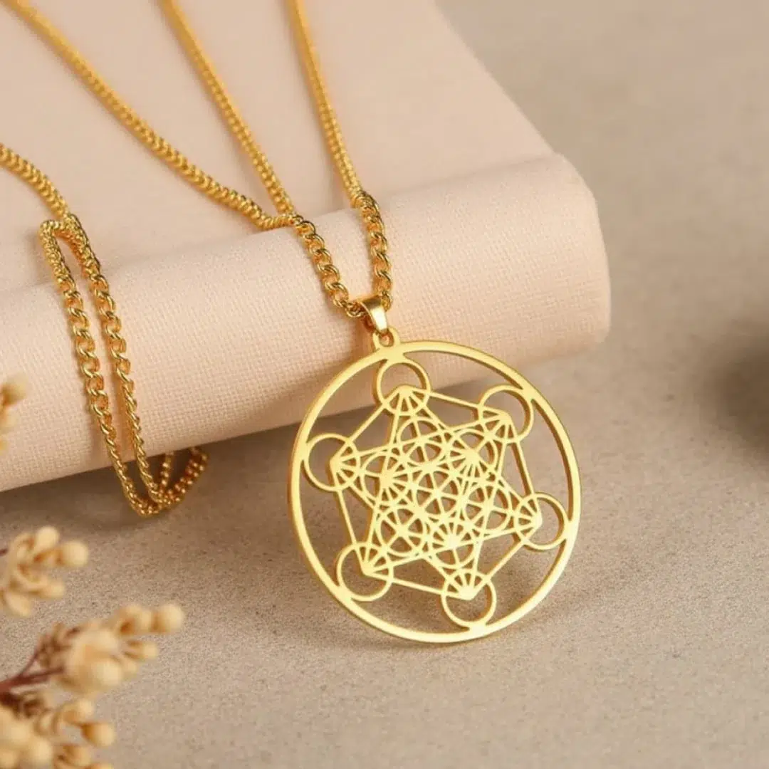 Collier pendentif cube de Métatron or