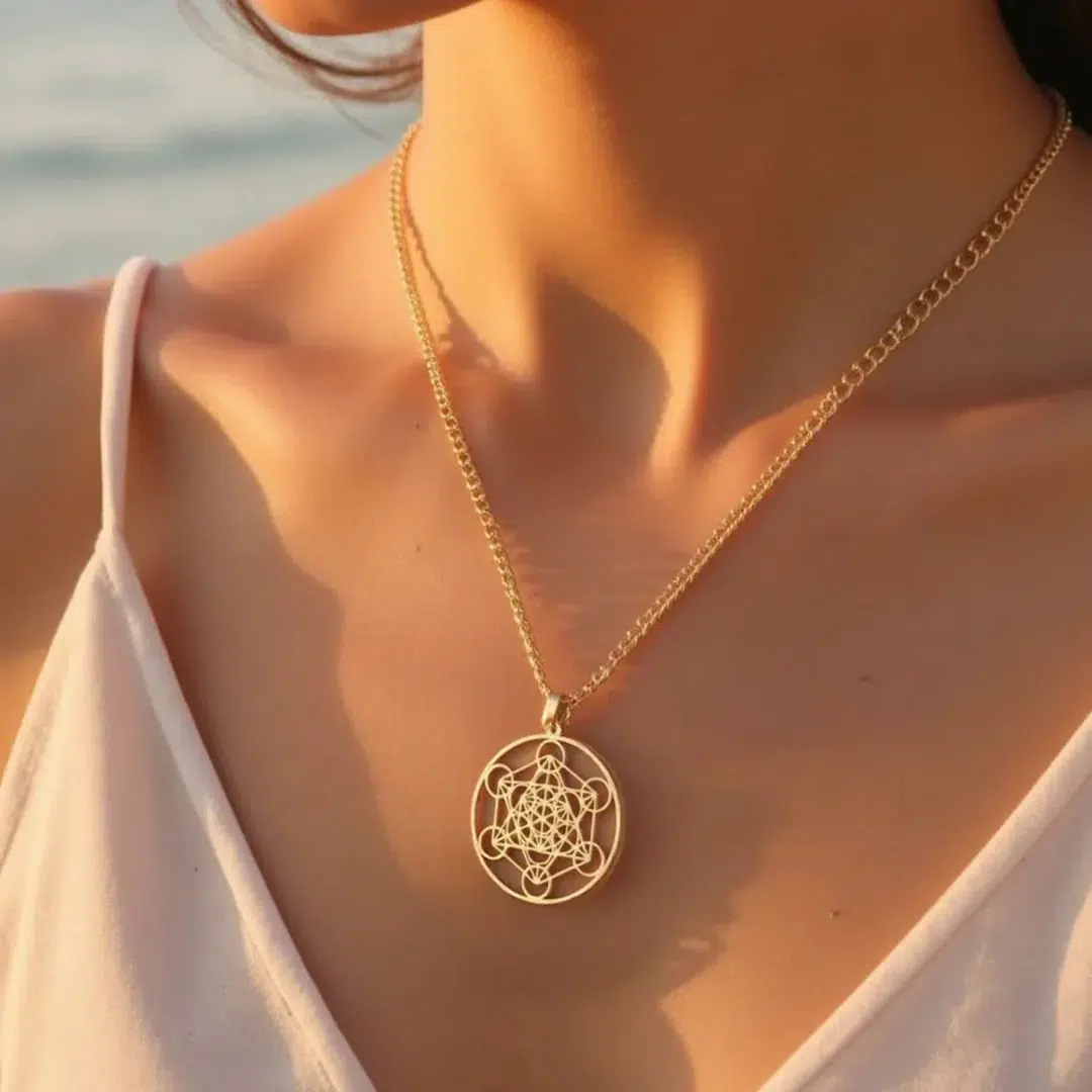 Collier pendentif cube de Métatron or