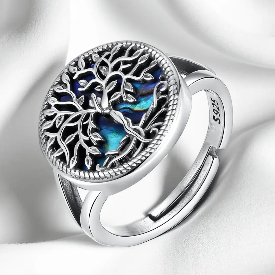 Bague Ajustable Arbre de Vie en Nacre abalone