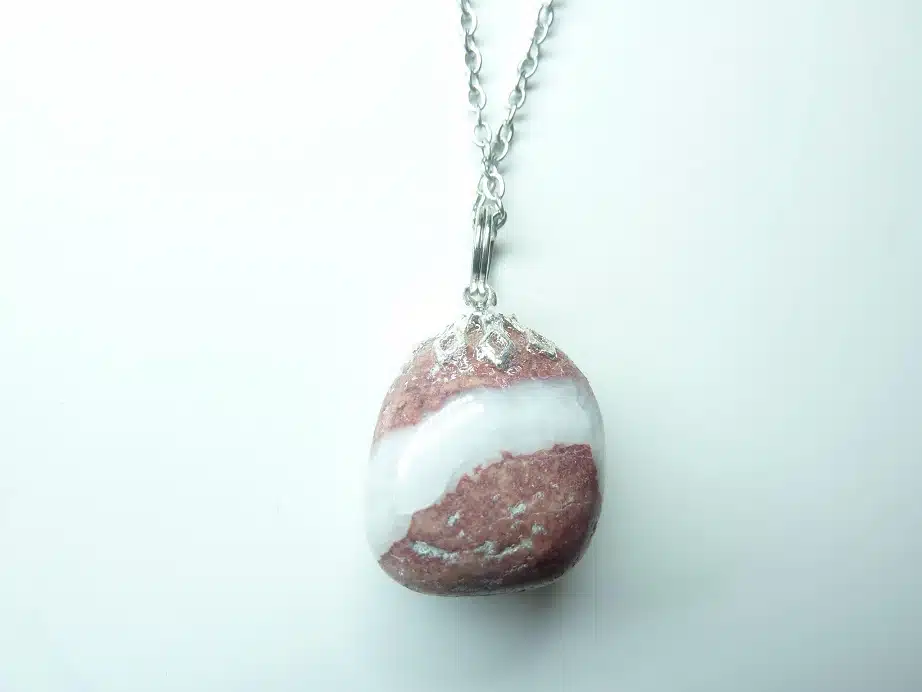 Collier pendentif Thulite GG 02 + chaine acier inoxydable 45 cm