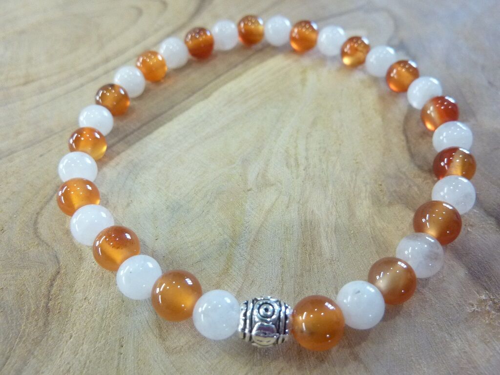 BRACELET CORNALINE ET PIERRE DE LUNE PERLES 6 mm