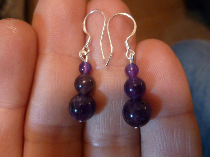 Boucles d'oreilles en pierres naturelles amethyste perles rondes 8-6-4mm