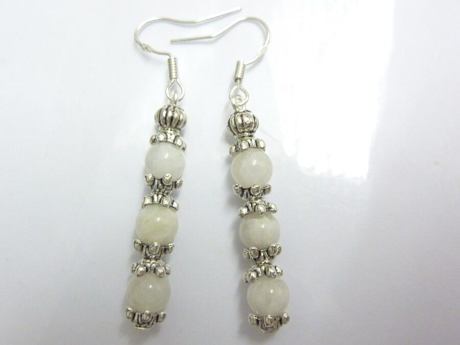 BOUCLES D'OREILLES PIERRE DE LUNE PERLES 6 MM