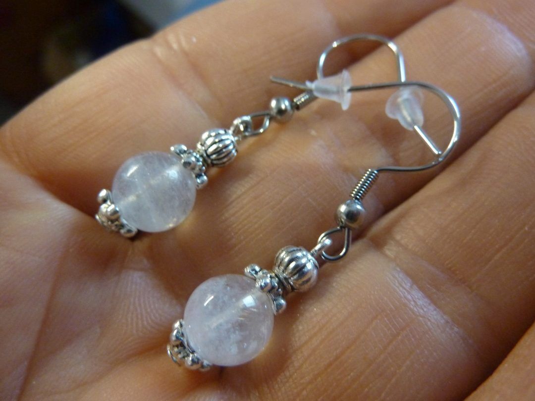 Boucles d'oreilles pierre de lune perles 8 mm