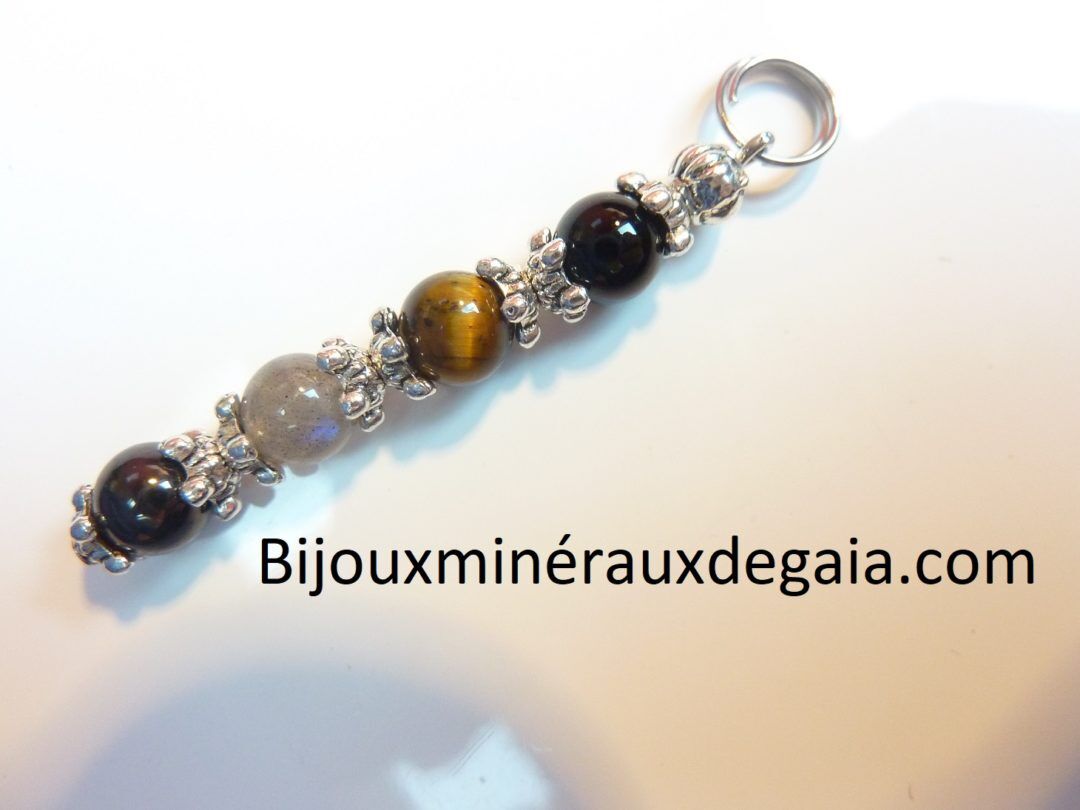 PENDENTIF OEIL DE TIGRE-LABRADORITE-TOURMALINE-SHUNGITE