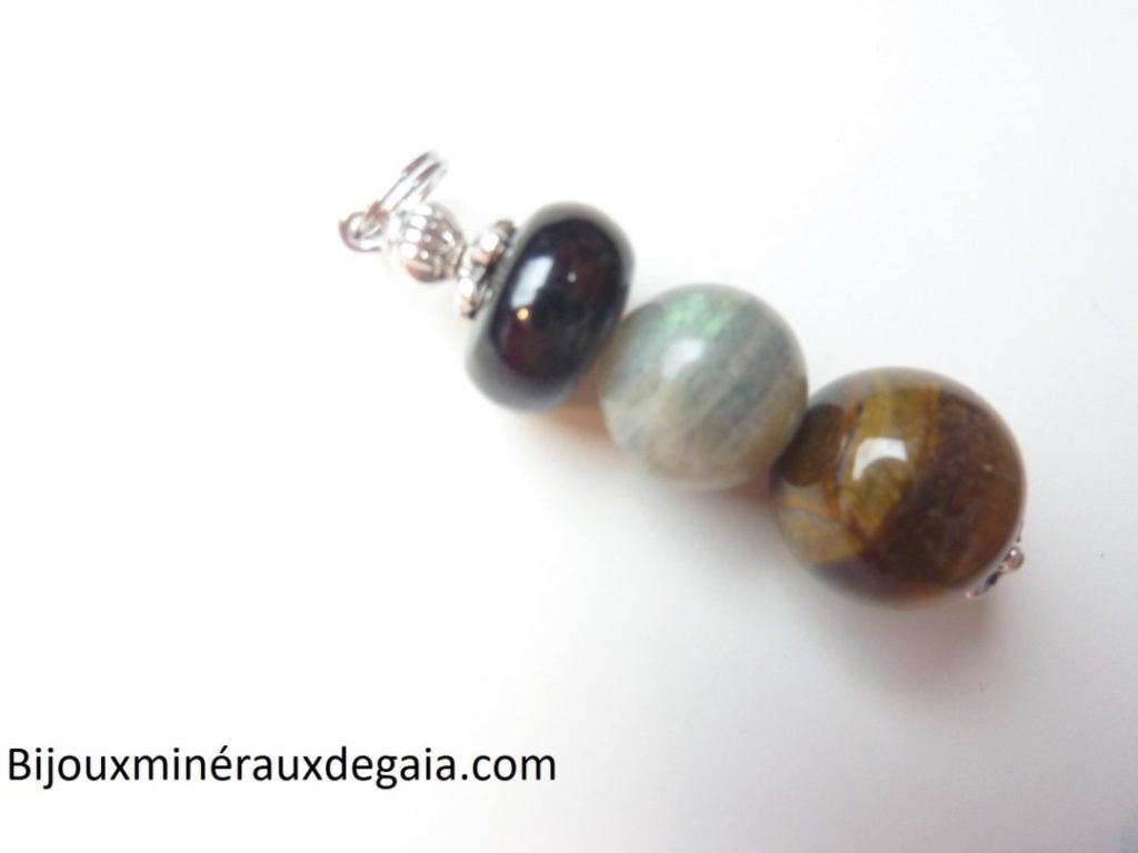 Pendentif oeil de tigre-labradorite-tourmaline noire protection extreme