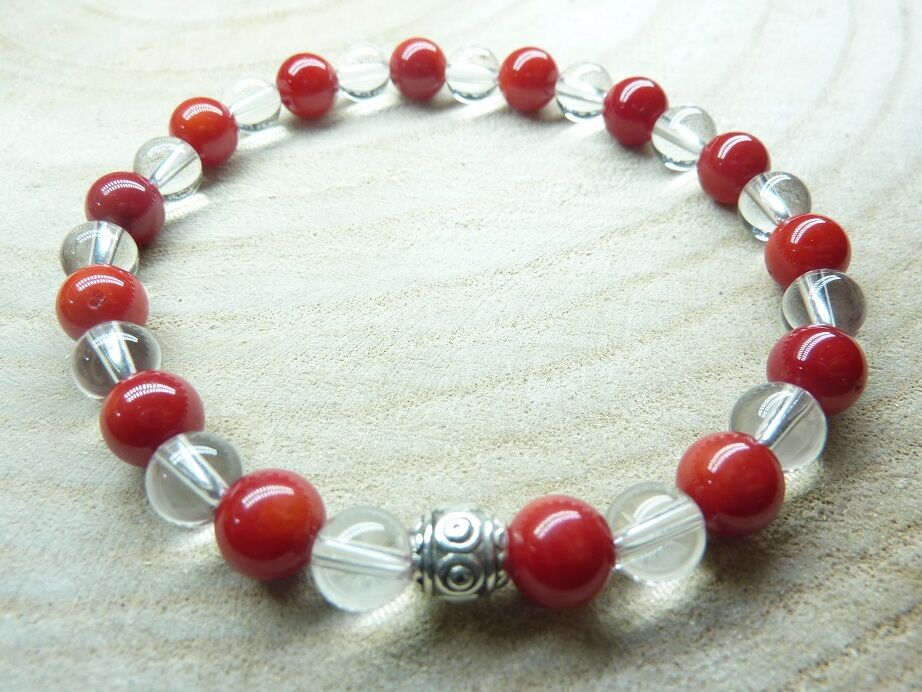 BRACELET CORAIL ROUGE-QUARTZ CRISTAL DE ROCHE
