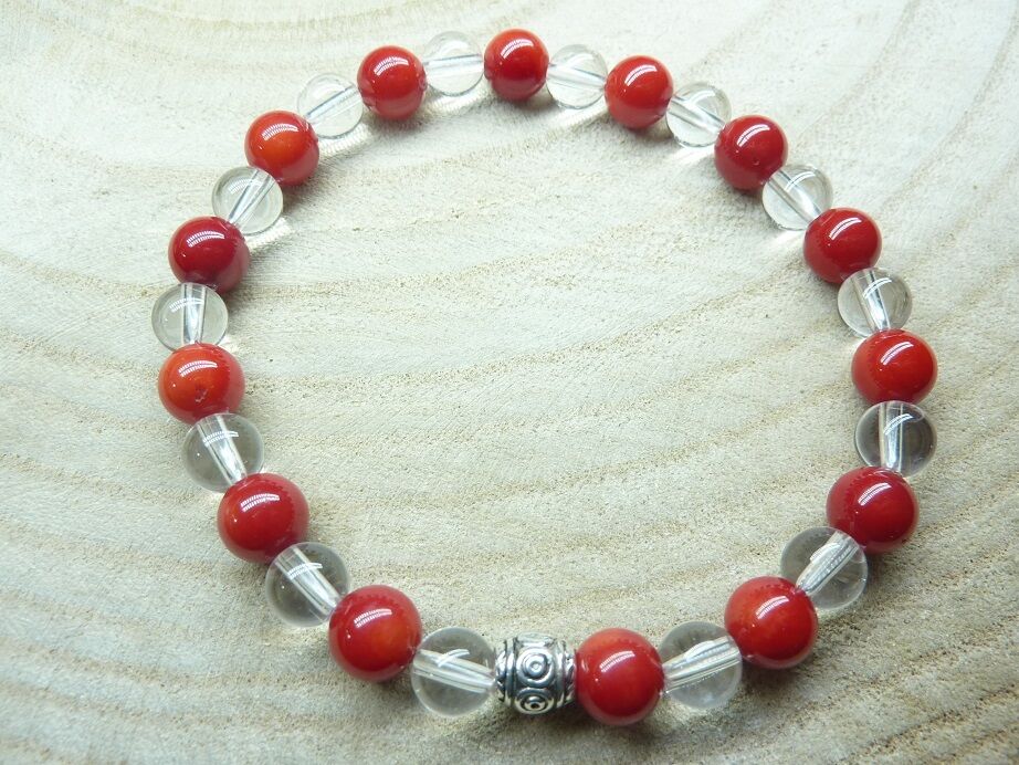 BRACELET CORAIL ROUGE-QUARTZ CRISTAL DE ROCHE